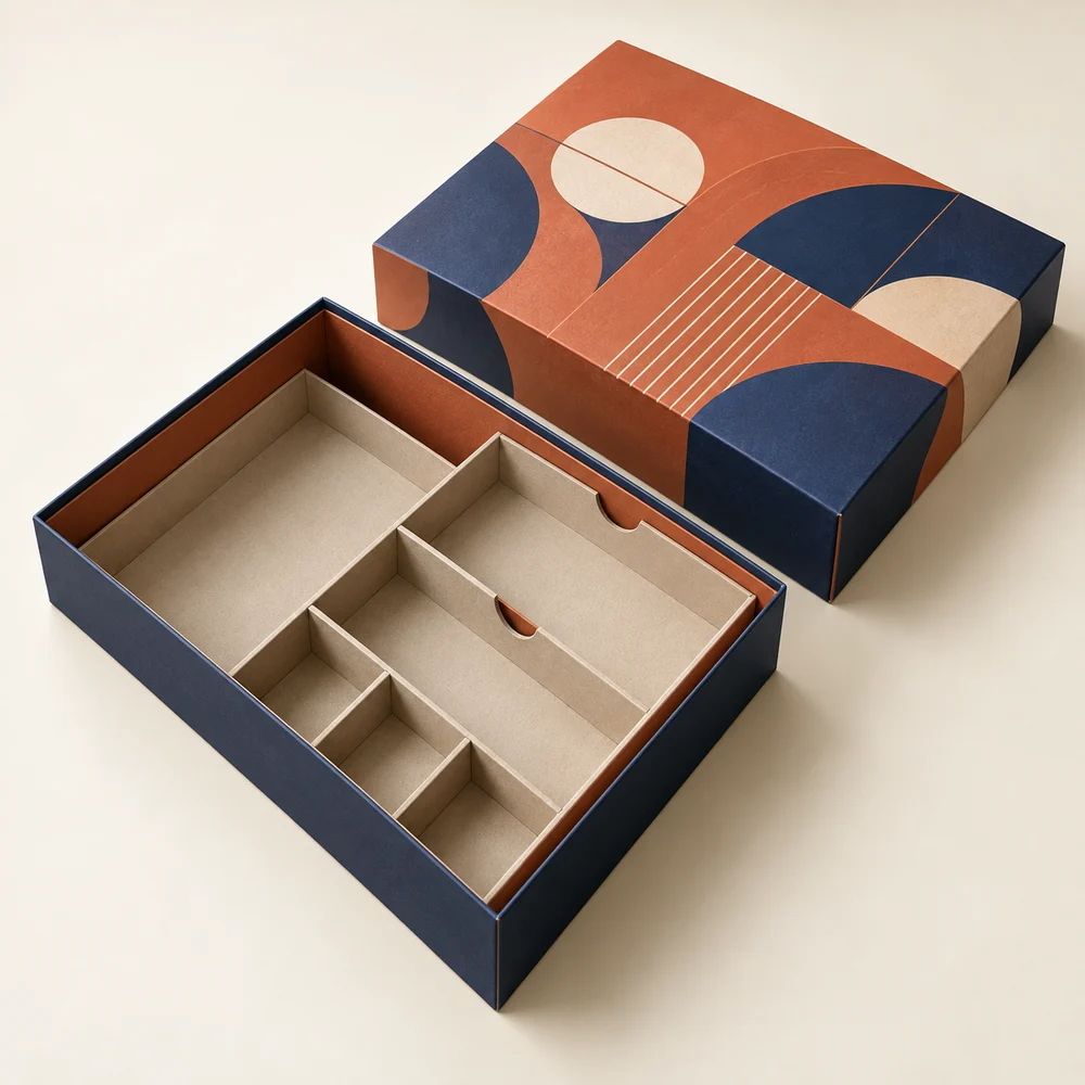 Boîte de jeu avec calage en carton — exemple de personnalisation, visualisation