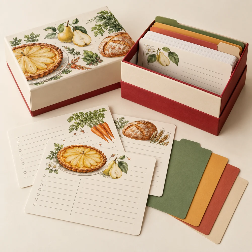 Coffret de 40 cartes recettes — exemple de personnalisation, visualisation