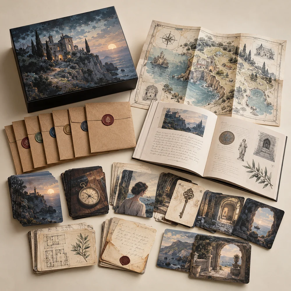Escape game imprimé · cartes et enveloppes — exemple de personnalisation, visualisation