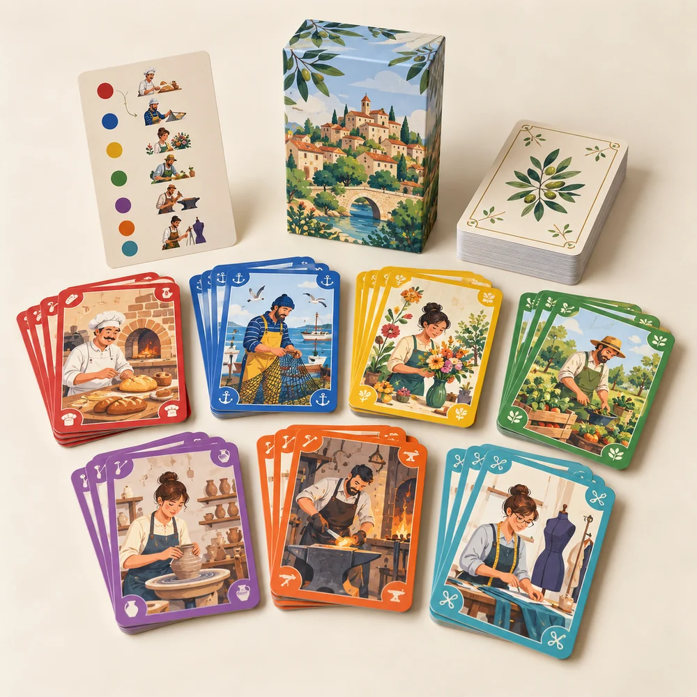 Jeu des 7 familles · 42 cartes — exemple de personnalisation, visualisation