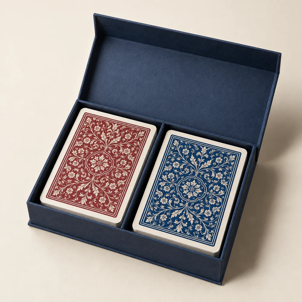 Jeu de rami · 110 cartes en coffret — exemple de personnalisation, visualisation